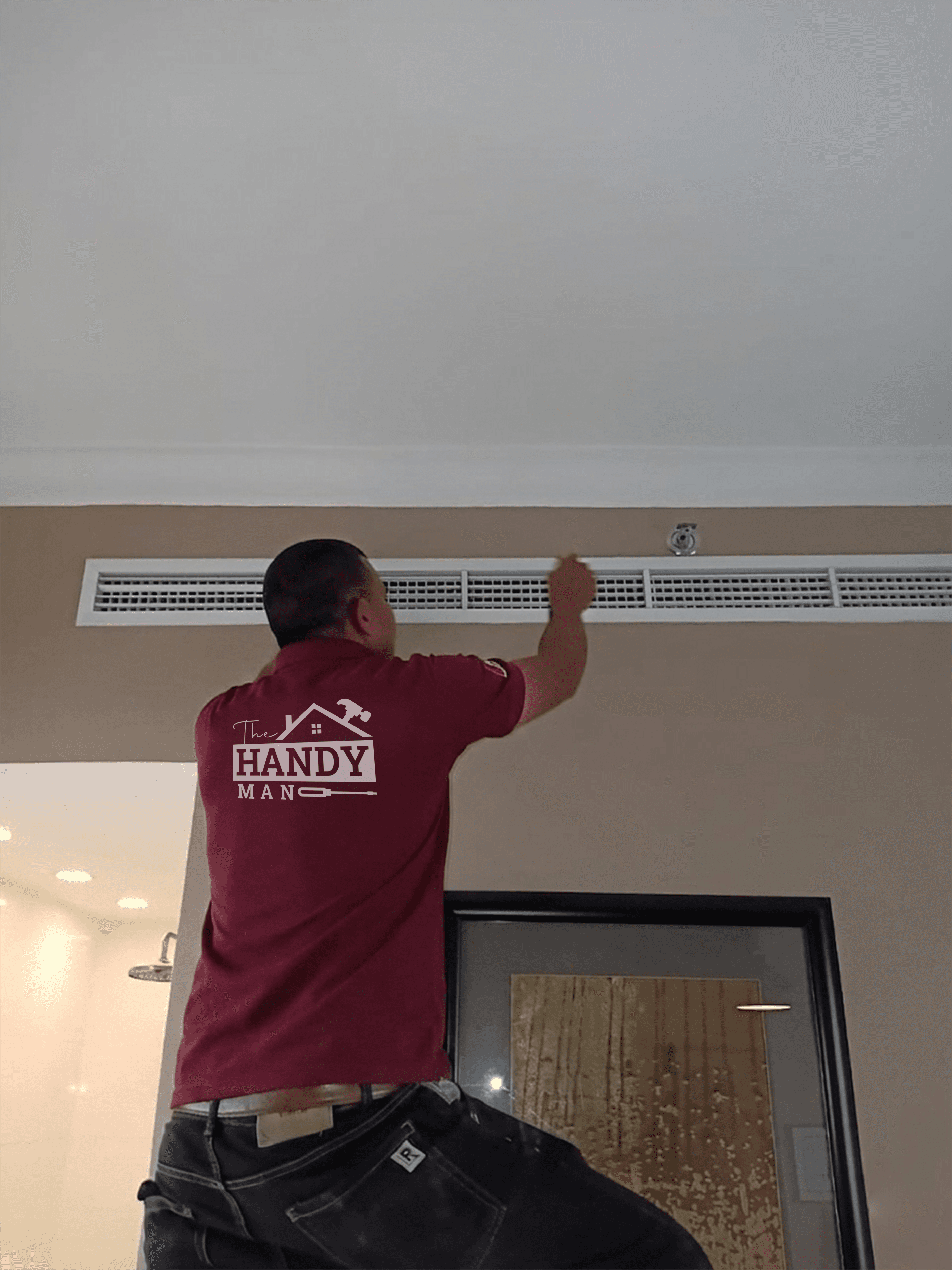 Technician deep cleaning AC unit